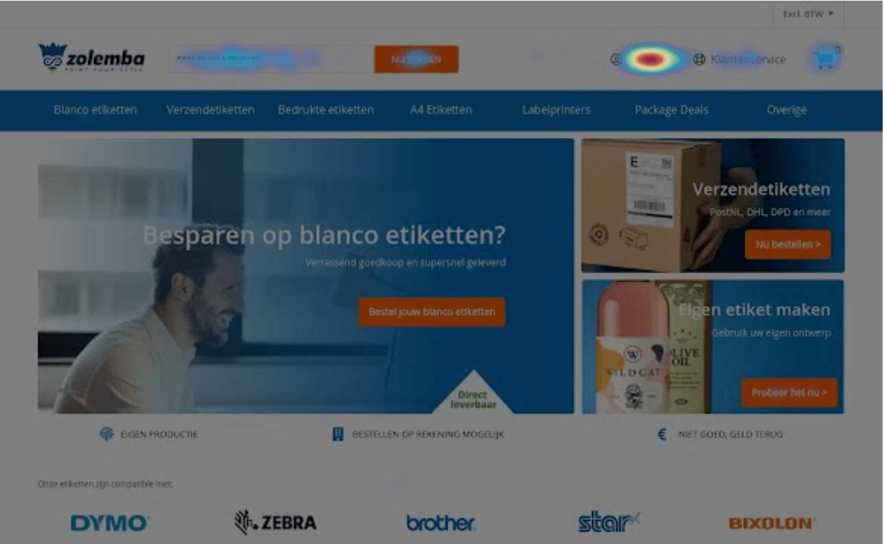de homepage van zolemba met sterke rode cirkels over zoek en inloggen